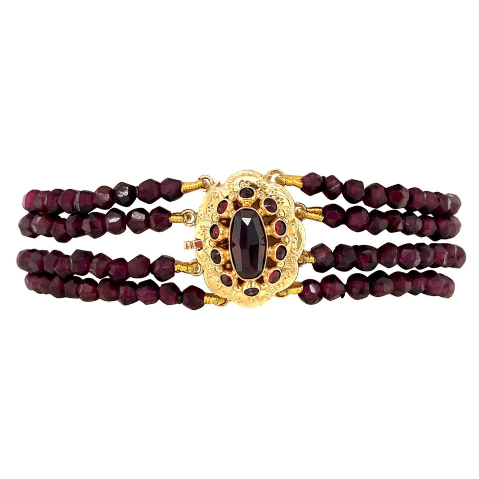 Vintage Garnet Bracelet with 14K Gold Cluster Clasp 18 cm