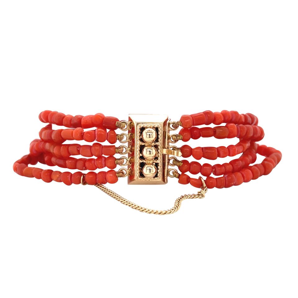 Vintage Red Coral 14K Gold Bracelet with Decorative Clasp