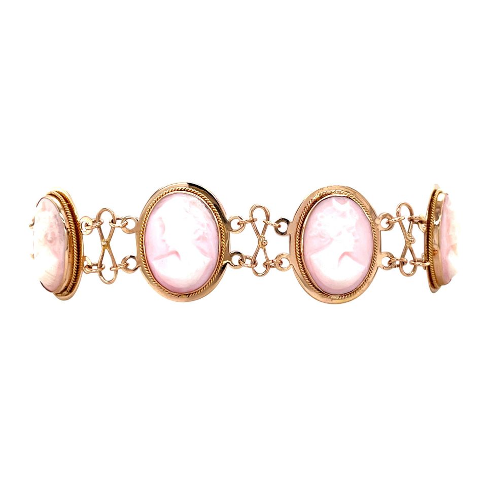 Vintage 14K Gold Bracelet with Pink Cameo