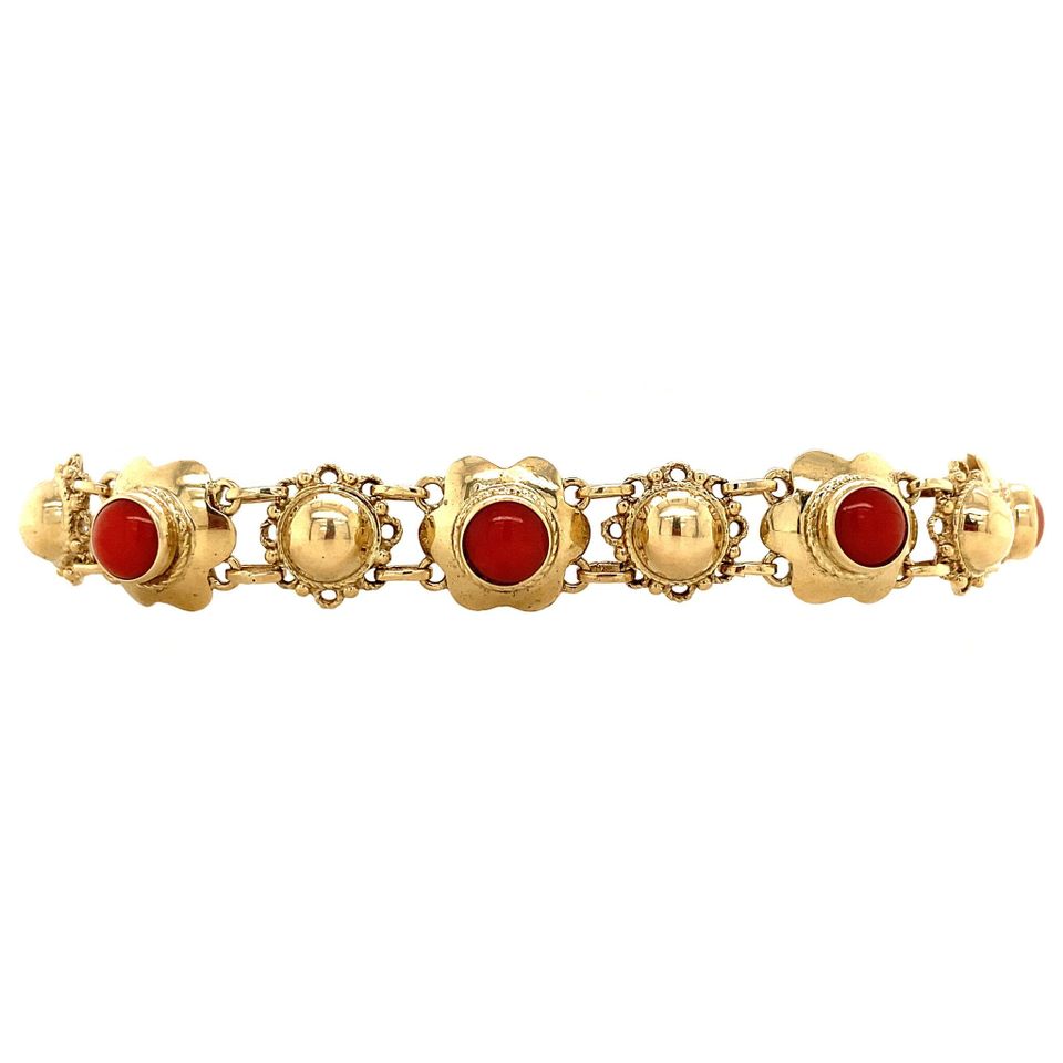Vintage 14K Gold Bracelet with Red Coral 20 cm