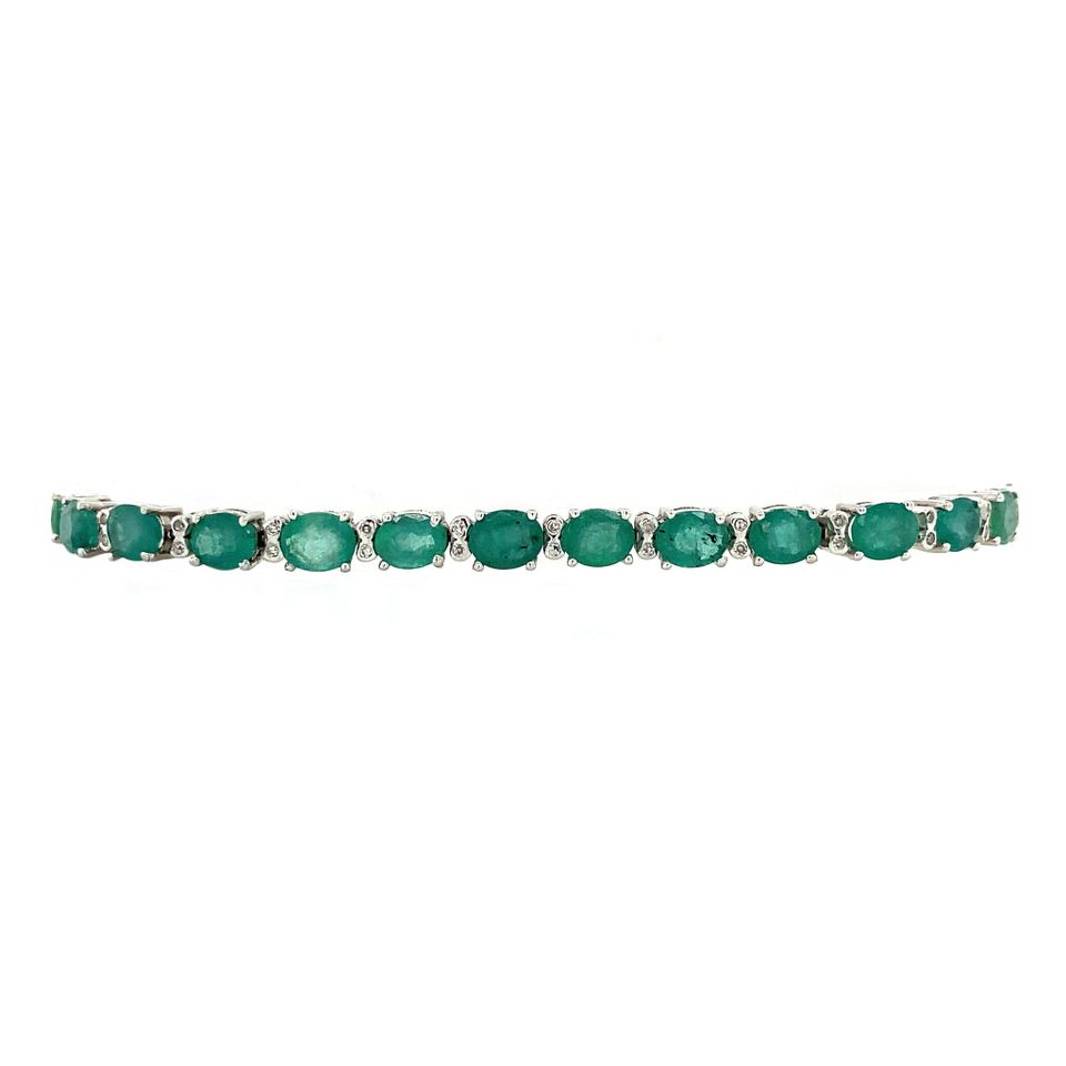 Vintage 14K White Gold Tennis Bracelet with Emerald 19 cm
