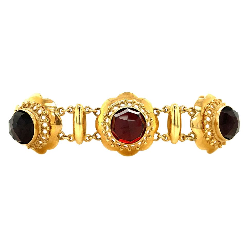 Vintage 14K Gold Boat Link Bracelet with Garnet