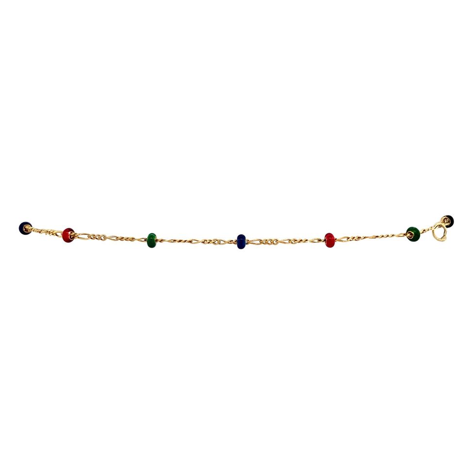 Vintage 14K Gold Figaro Bracelet with Enamel 25 cm