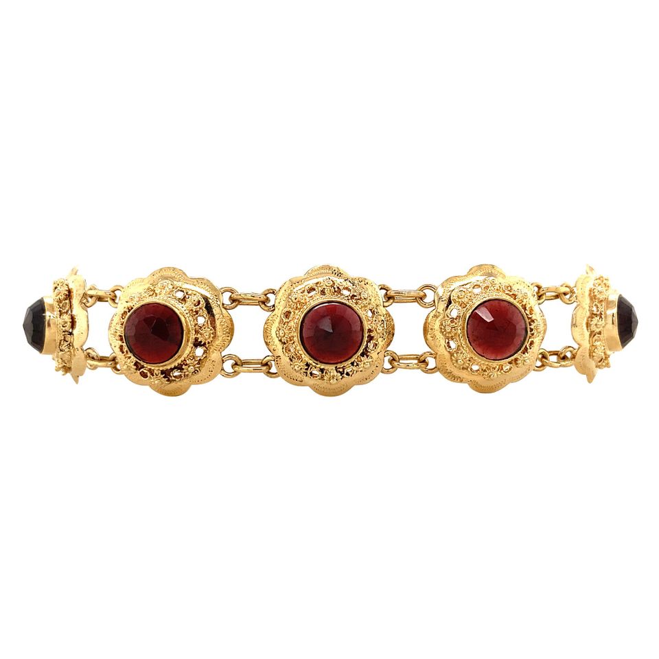 Vintage 14K Gold Bracelet with Garnet 17.5 cm