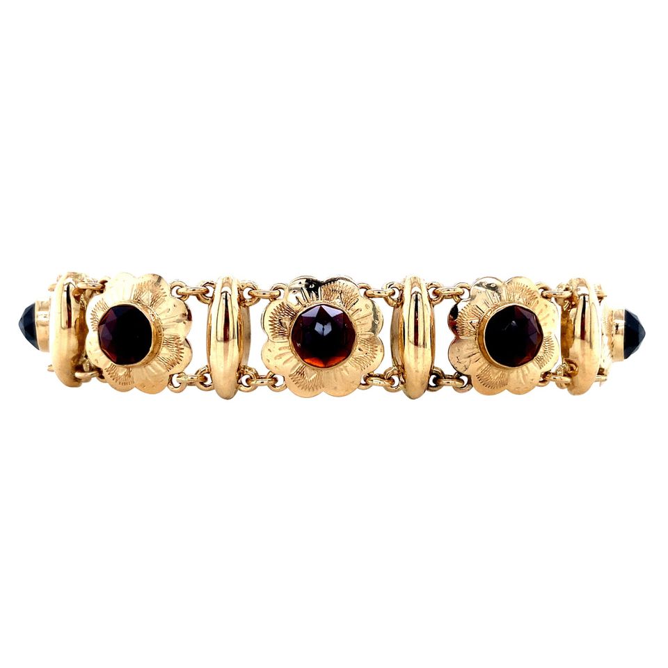 Vintage 14K Gold Boat Link Bracelet with Garnet