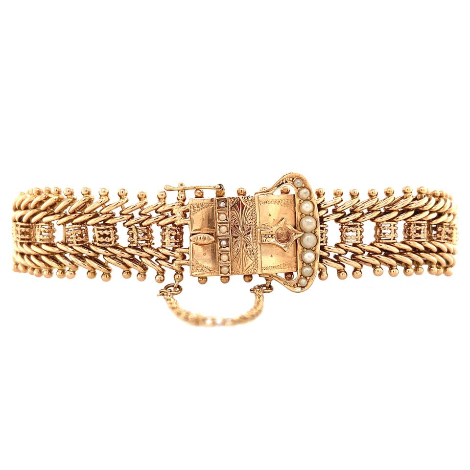 Vintage 14K Rose Gold Bracelet with Pearls