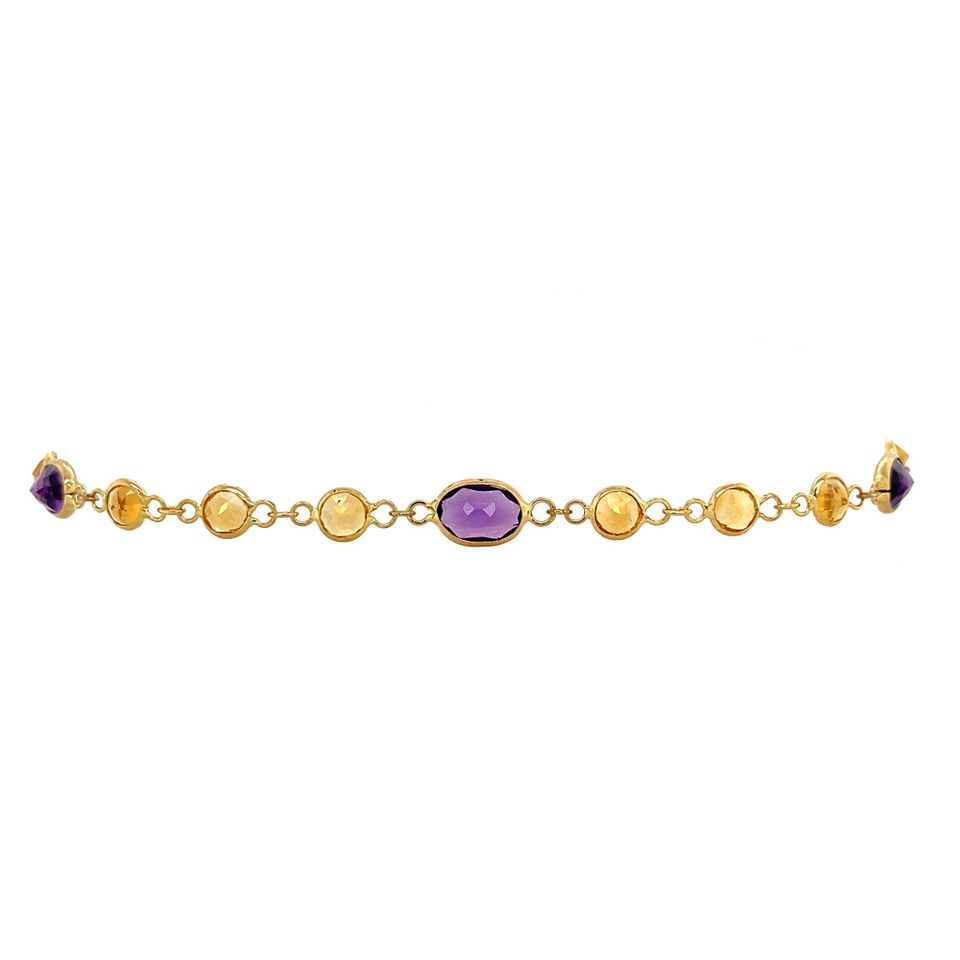 Vintage 18K Gold Bracelet with Amethyst and Citrine 18 cm