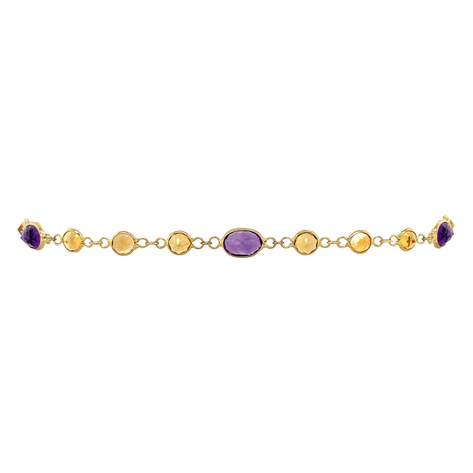 Vintage 18K Gold Bracelet with Amethyst and Citrine 19.5 cm