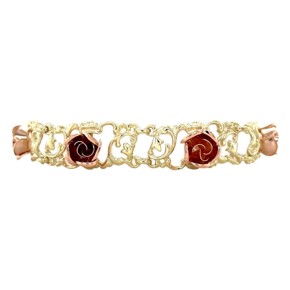 Vintage 14K Two Tone Gold Rose Bracelet