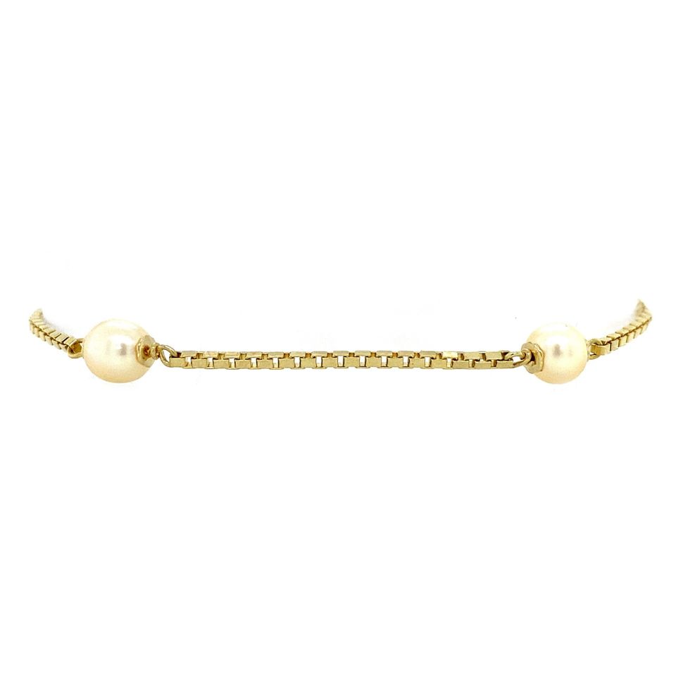 Vintage 14K Gold Bracelet Venetian with Pearl 18 cm