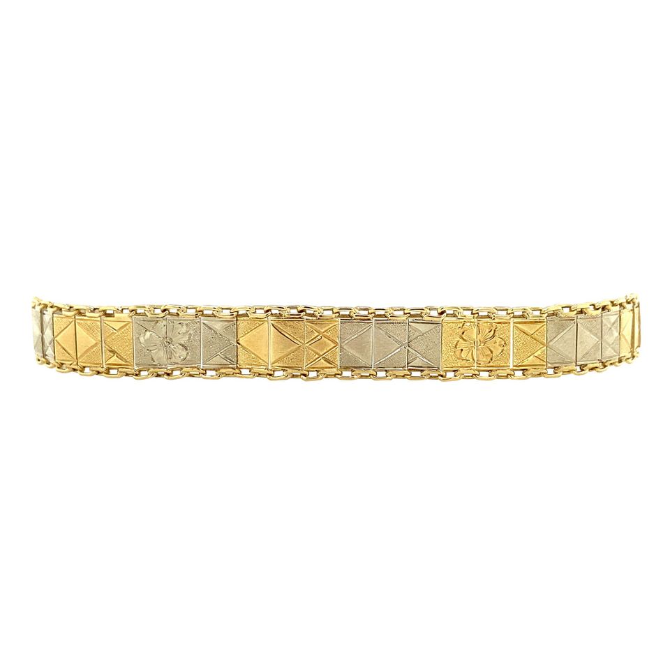 Vintage 14K Two Tone Gold Bracelet Fancy 18 cm