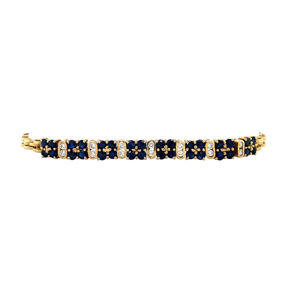 Vintage 14K Gold Bracelet with Sapphire and Cubic Zirconia 19.5 cm