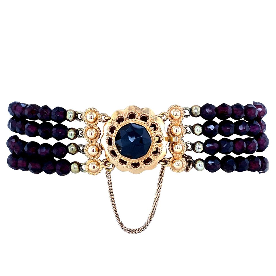 Vintage Garnet Bracelet with 14K Gold Clasp 19 cm