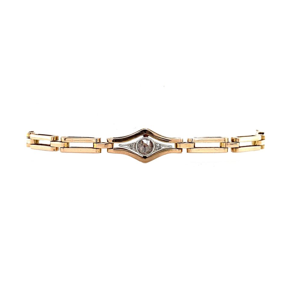 Vintage 18K Gold Bracelet with Rose Cut Diamond 18 cm