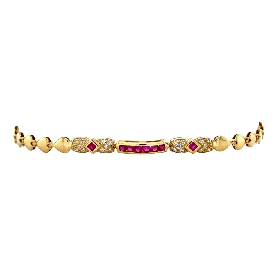 Vintage 18K Gold Bracelet with Colored Stone and Cubic Zirconia