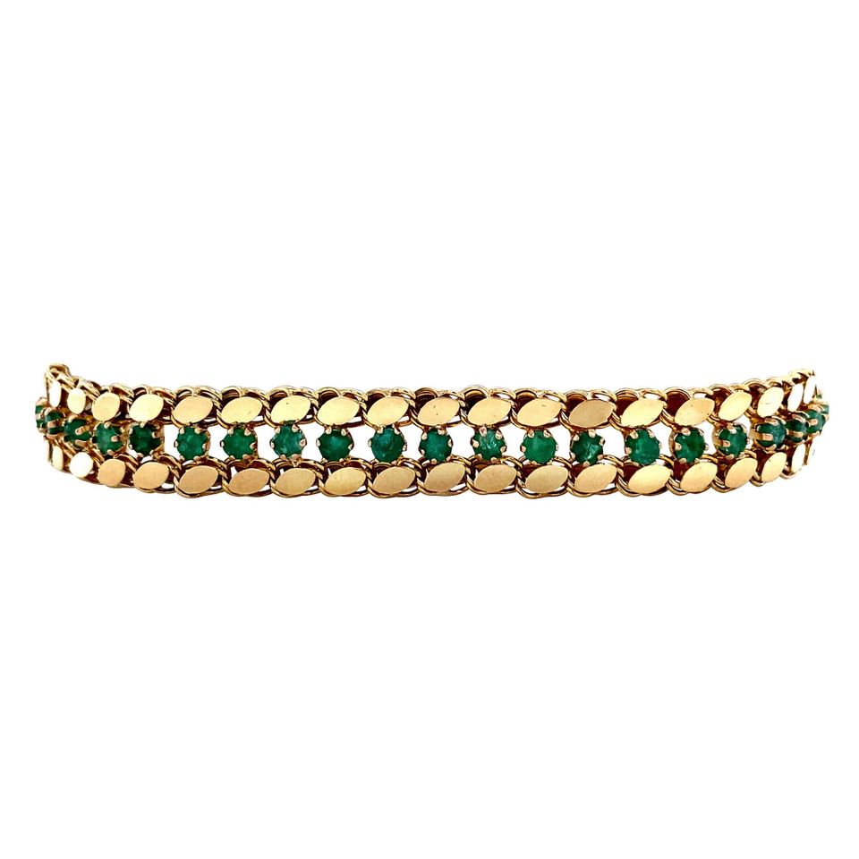 Vintage 14K Gold Fancy Bracelet with Emerald
