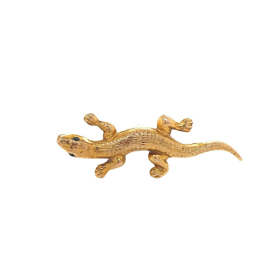 Vintage 14K Gold Salamander Brooch with Colored Stone