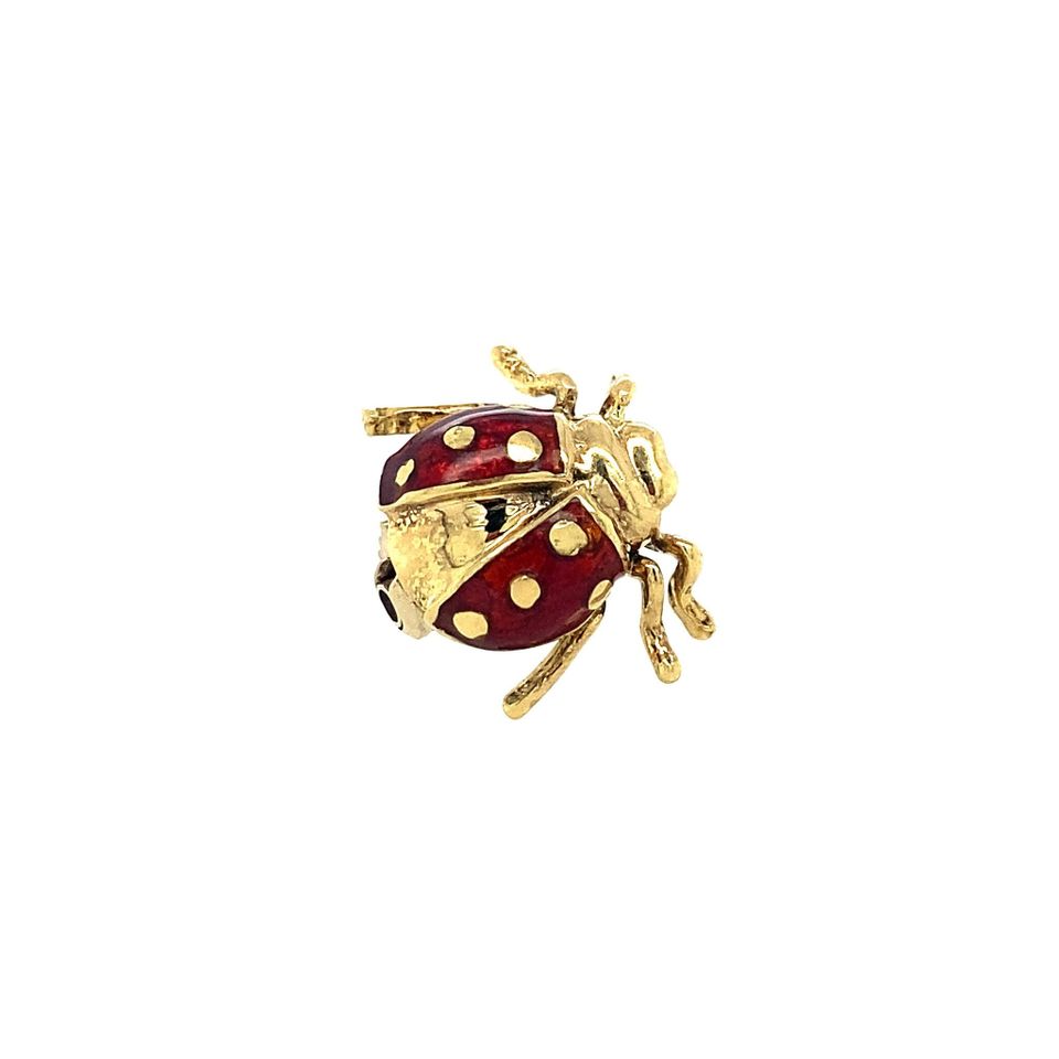 Vintage 18K Gold Brooch Lieveheersbeestje with Enamel