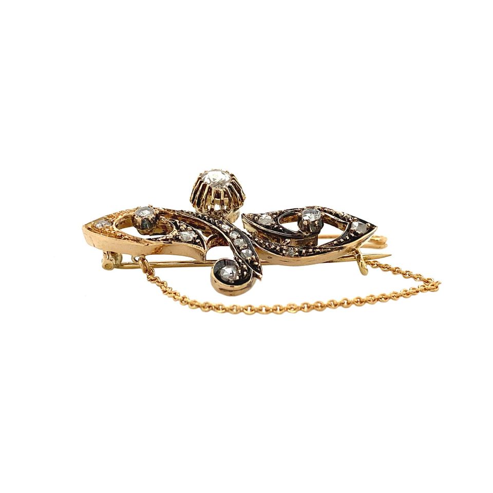 Vintage 14K Gold Brooch with Rose Cut Diamond