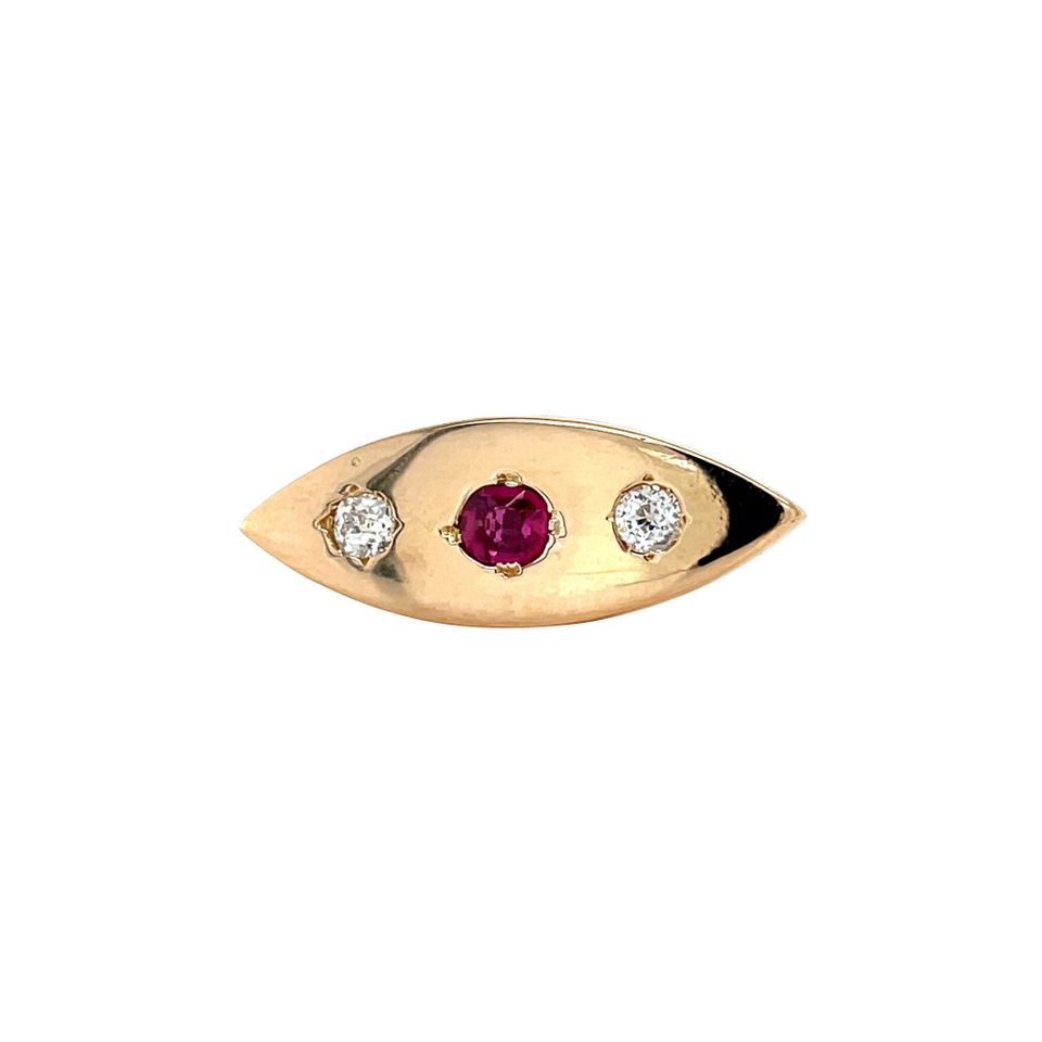 Vintage 14K Gold Brooch with Ruby and Diamond
