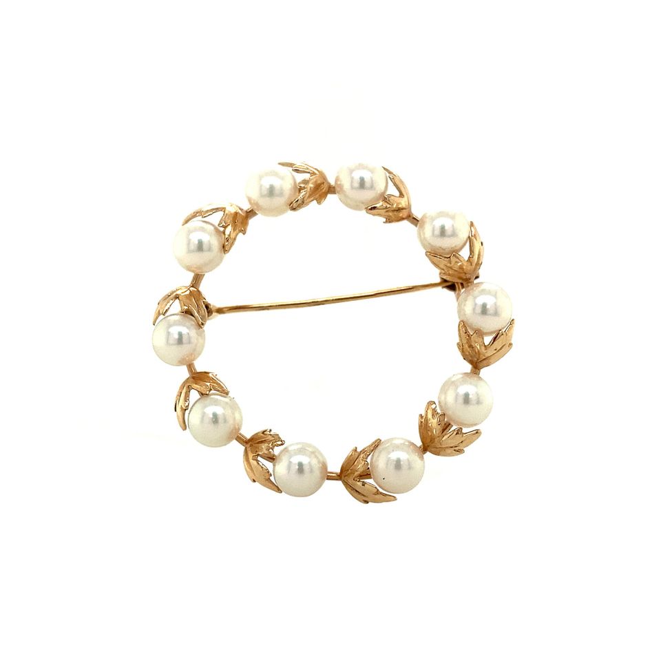Vintage 14K Gold Brooch with Pearls
