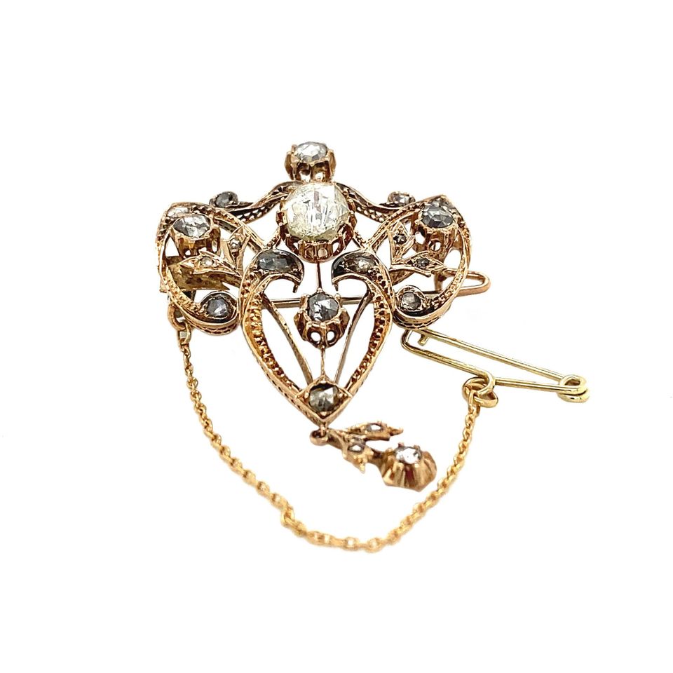 Vintage 14K Gold Brooch with Rose Cut Diamond