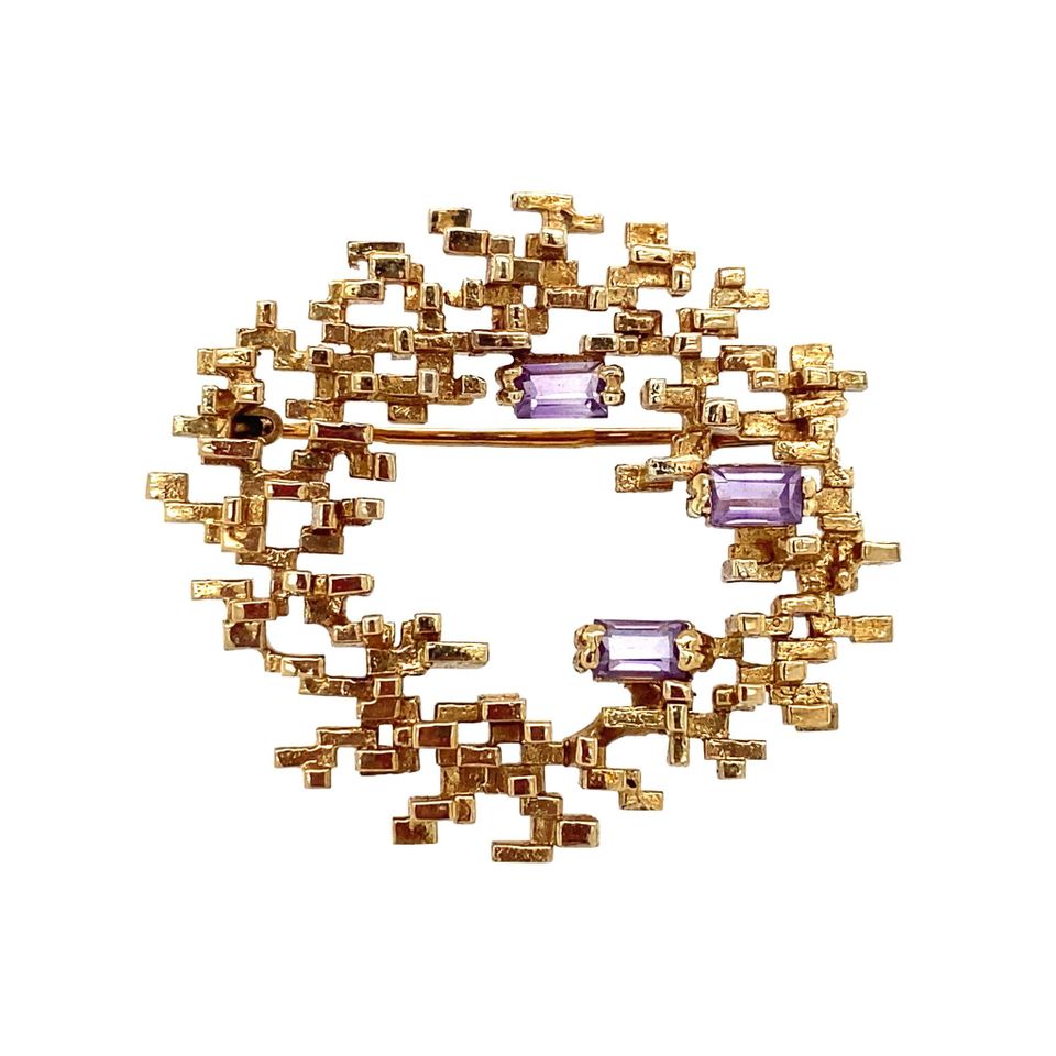 Vintage 14K Gold Brooch with Amethyst