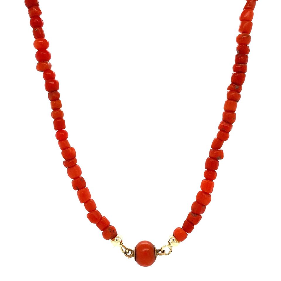 Vintage 14K Gold Red Coral Necklace 44 cm