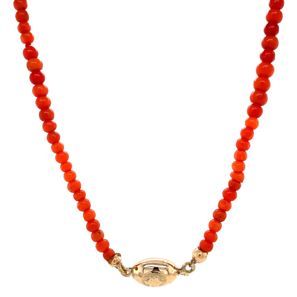 Vintage Red Coral Necklace with 14K Gold Clasp 46 cm