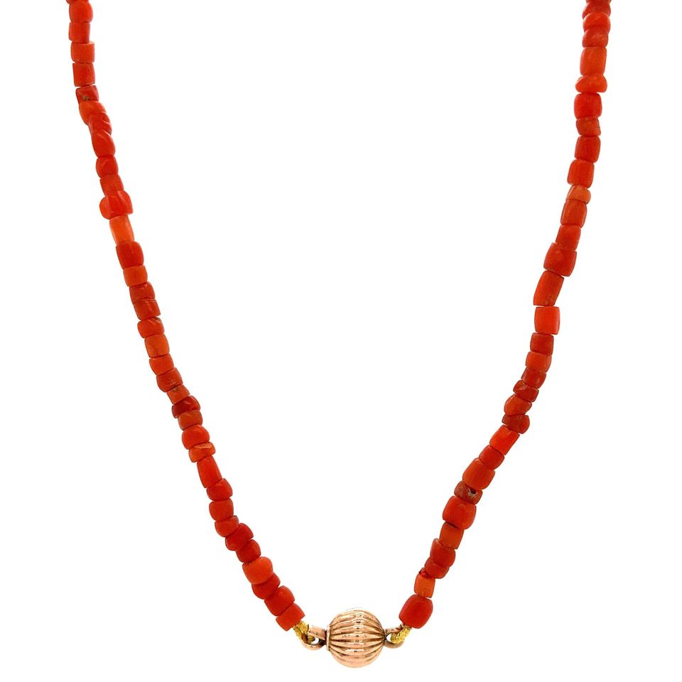 Vintage Red Coral Necklace with 14K Rose Gold Clasp 44.5 cm