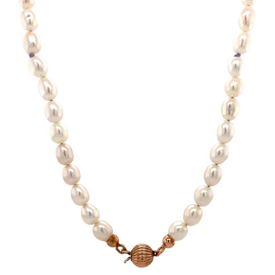 Vintage Pearl Necklace with 14K Rose Gold Clasp 41.5 cm