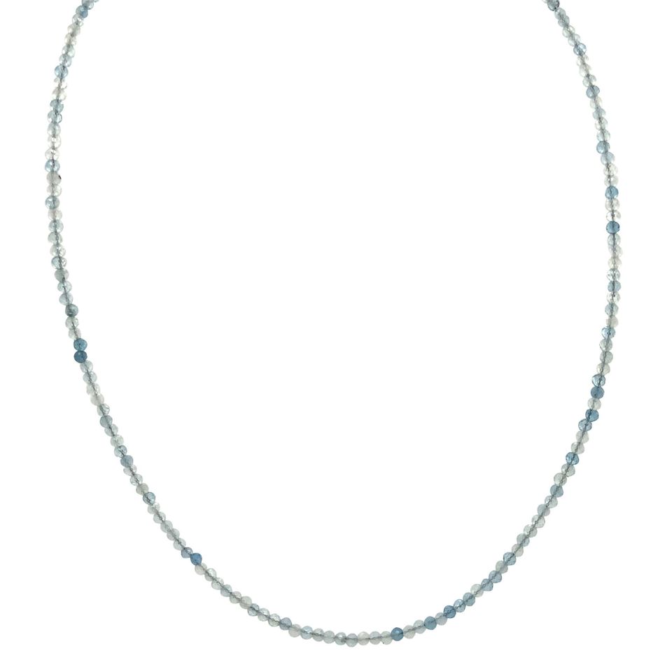 Vintage Aquamarine Necklace with Pearl and 14K Gold Clasp 40 cm