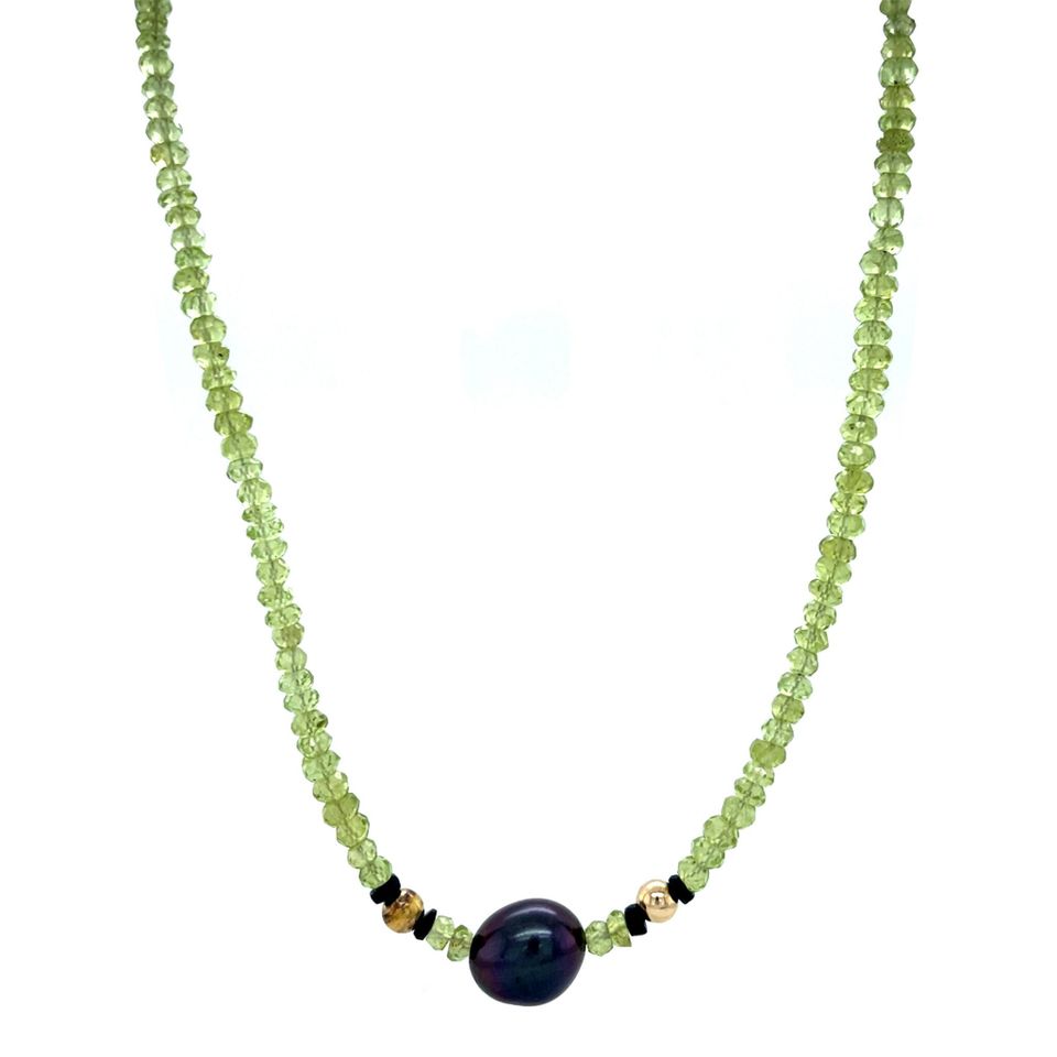 Vintage Peridot Necklace with Pearl and 14K Gold Clasp