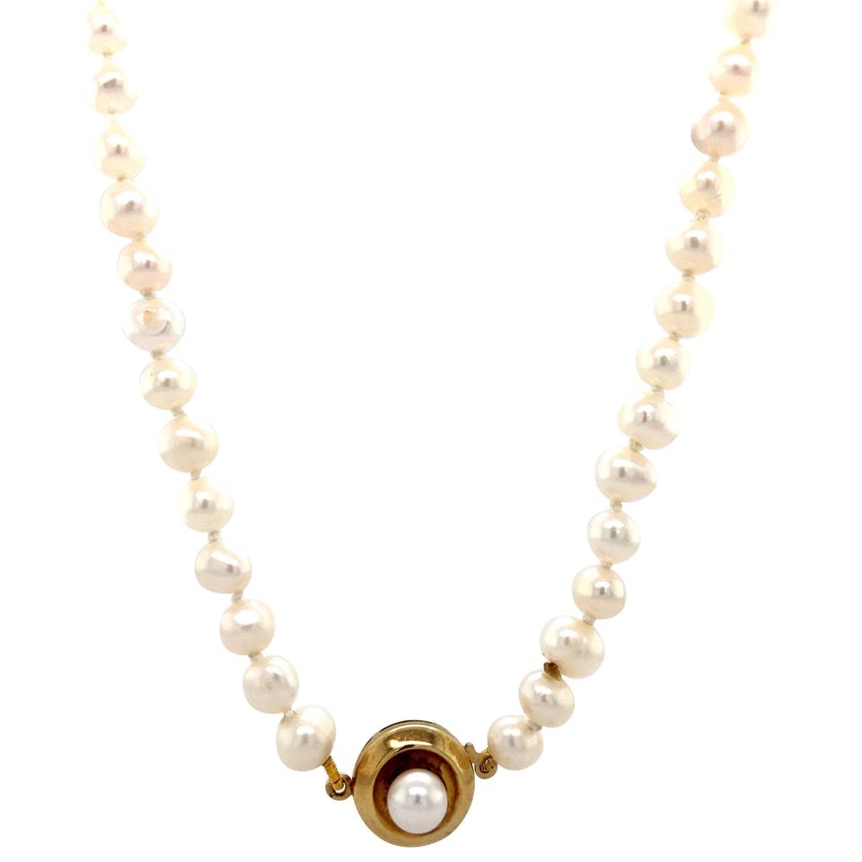 Vintage Pearl Necklace with 14K Gold Clasp