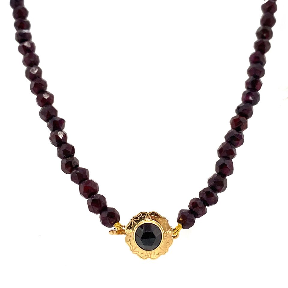 Vintage Garnet Necklace with 14K Gold Clasp