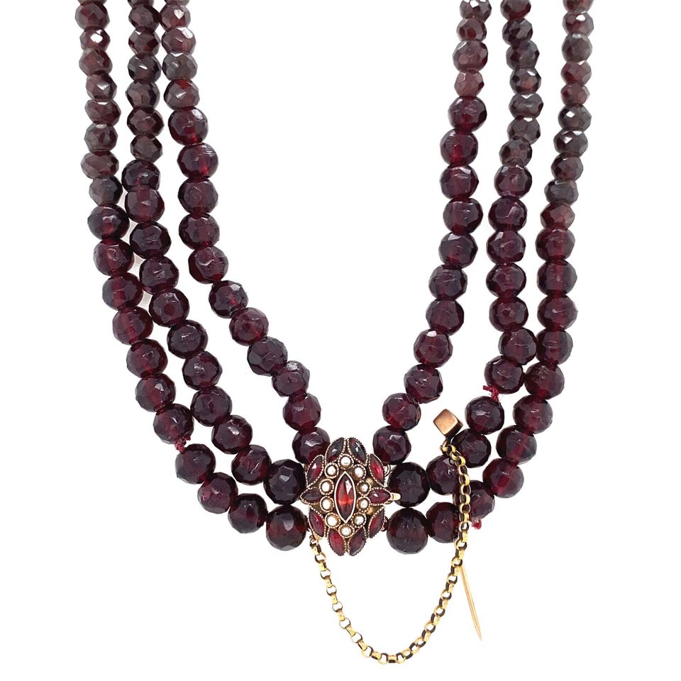Vintage Garnet Necklace with 14K Gold Decorative Clasp