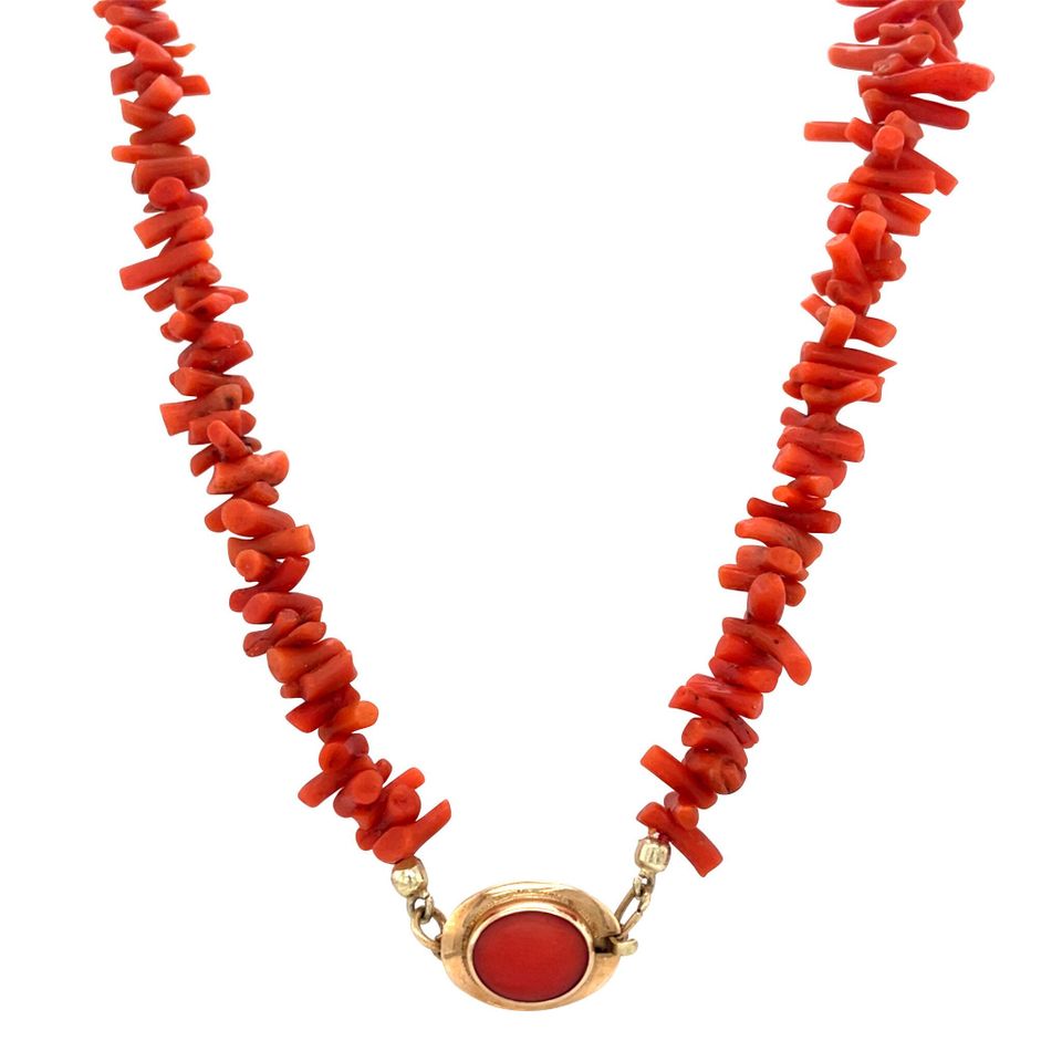 Vintage Red Coral Necklace with 14K Gold Clasp