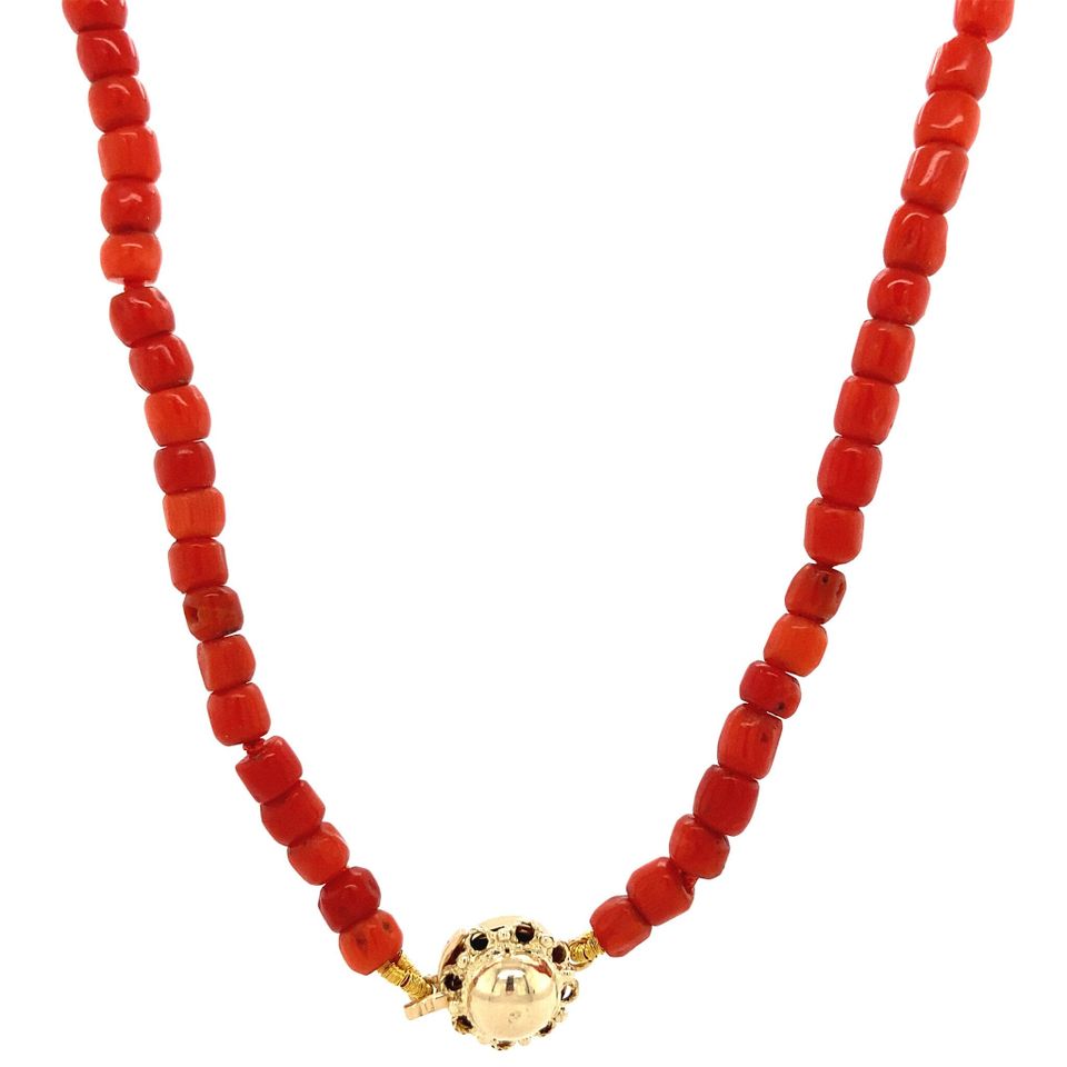Vintage Red Coral Necklace with 14K Gold Clasp 44 cm