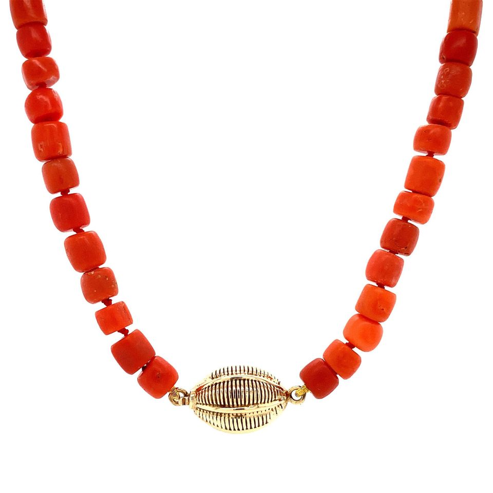 Vintage Red Coral Necklace with 14K Gold Clasp