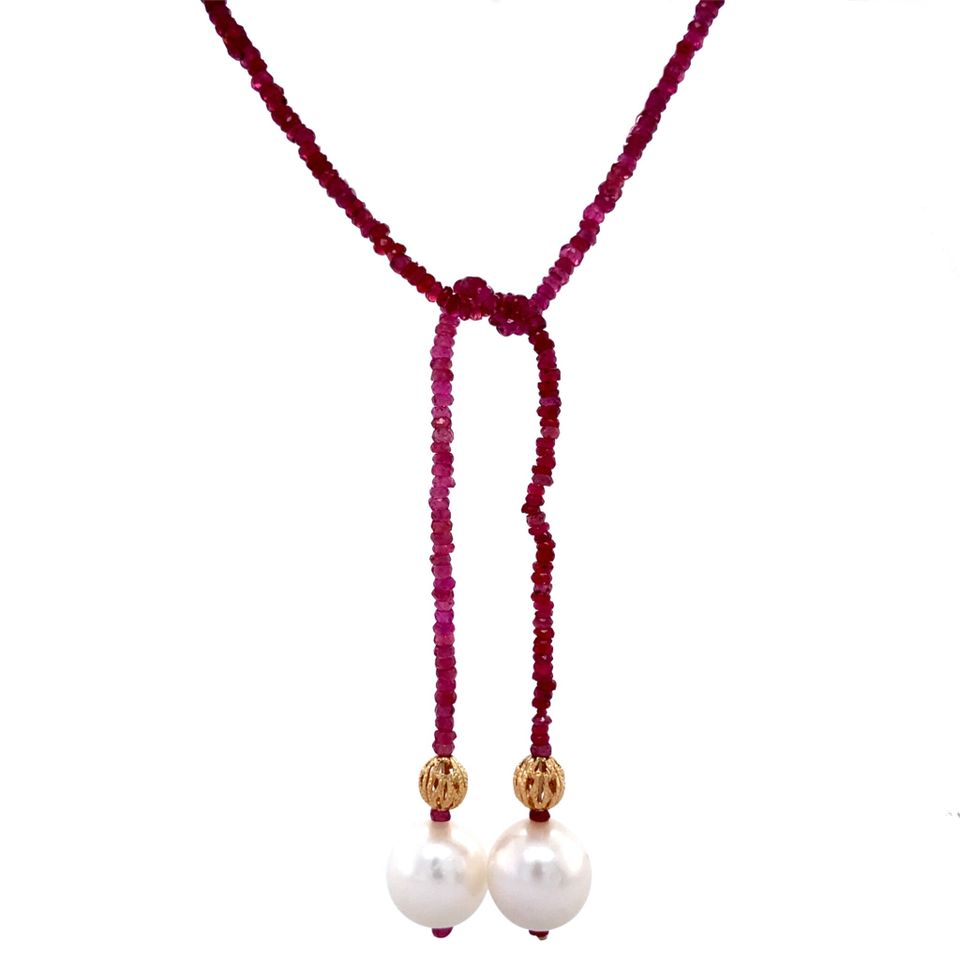 Vintage Ruby 14K Gold Necklace with Pearl