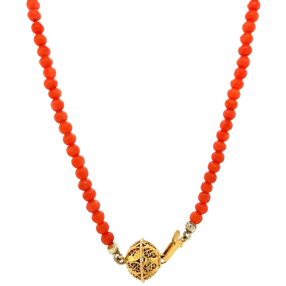 Vintage Red Coral Necklace with 14K Gold Clasp