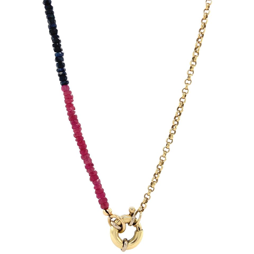 Vintage Ruby, Emerald and Sapphire 14K Gold Necklace