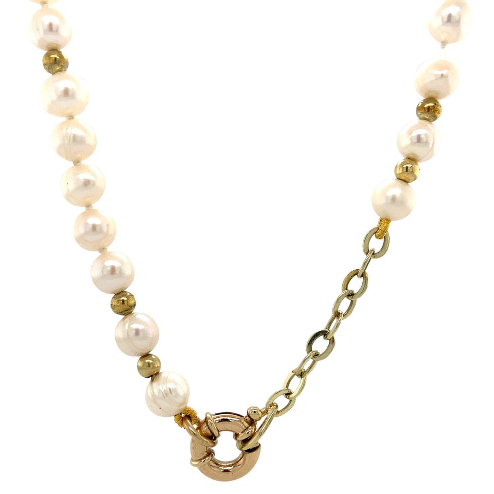 Vintage Pearl Necklace with 14K Gold Details 43 cm
