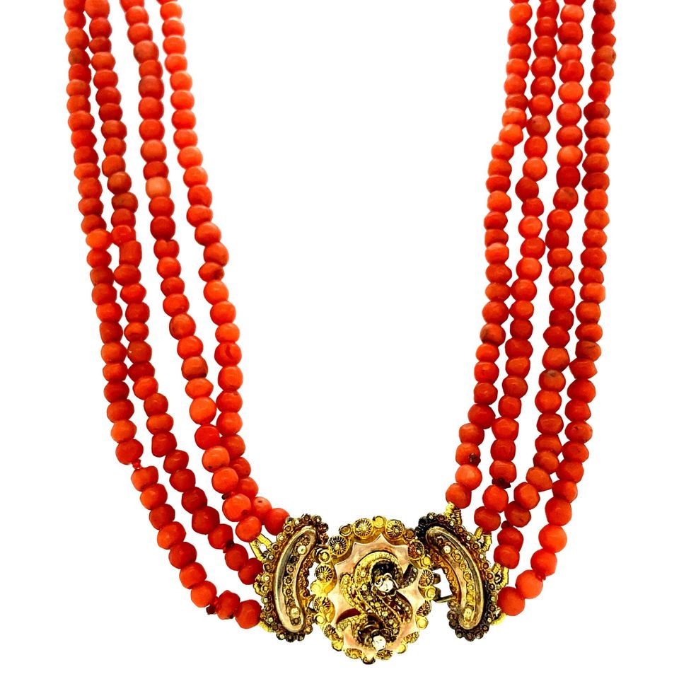 Vintage Red Coral Necklace with 14K Gold Clasp