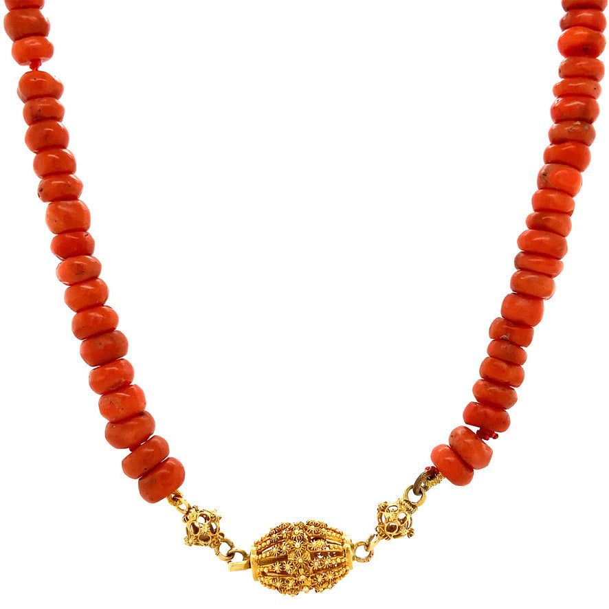Vintage Red Coral Necklace with 14K Gold Clasp