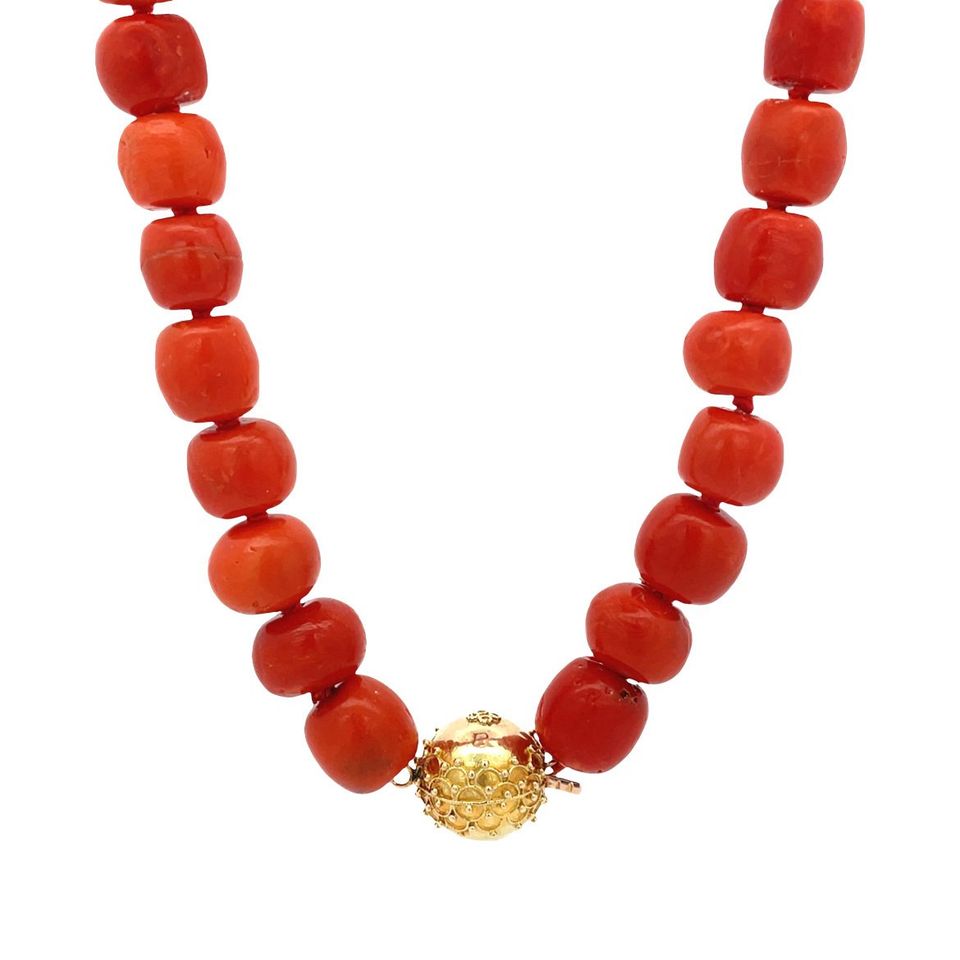 Vintage Red Coral Necklace with 14K Gold Clasp