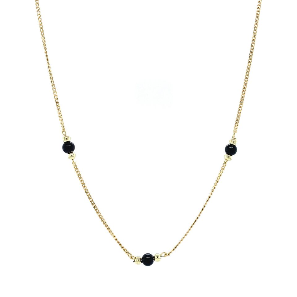 Vintage 14K Gold Necklace Curb with Onyx 38 cm