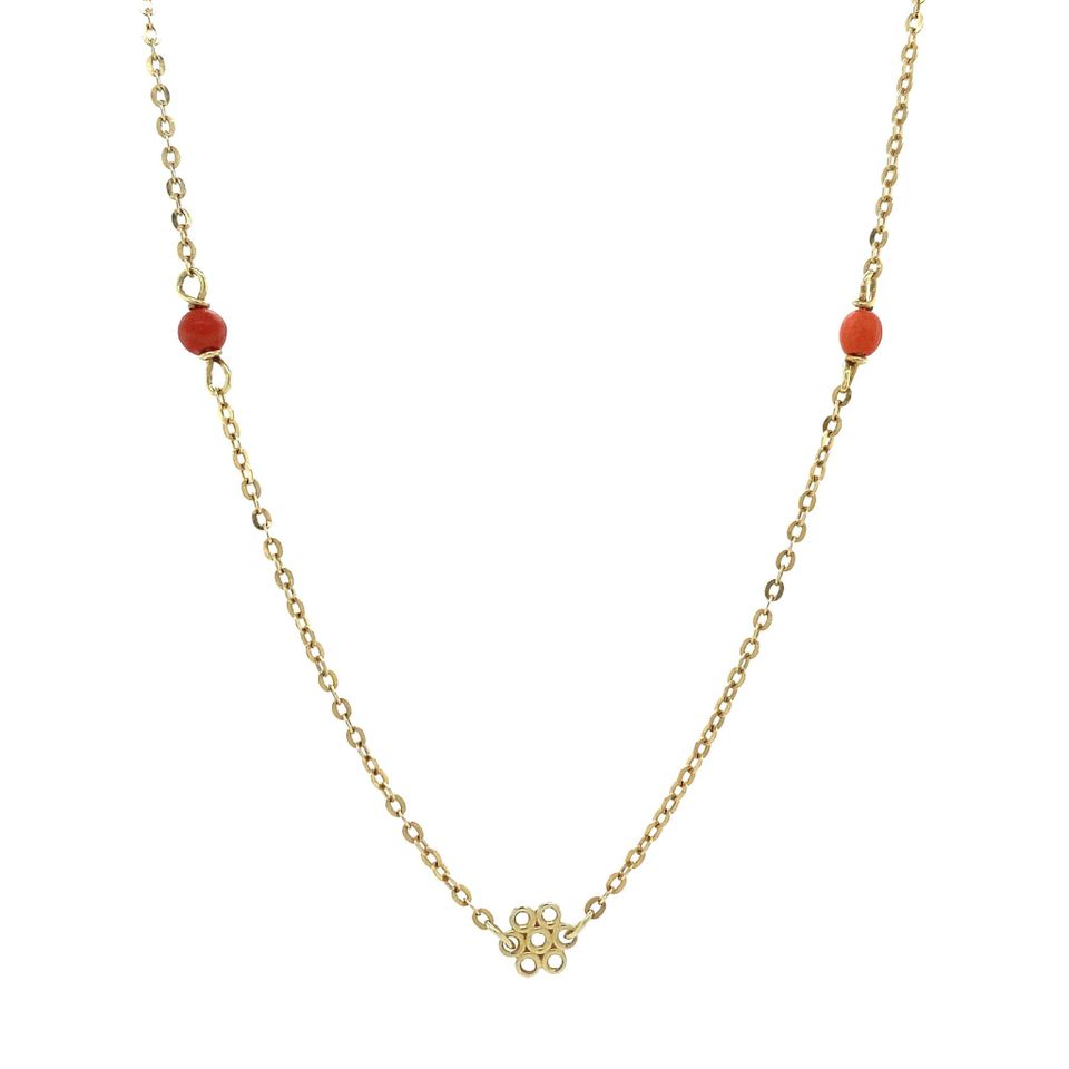 Vintage 14K Gold Fancy Necklace with Red Coral 40 cm