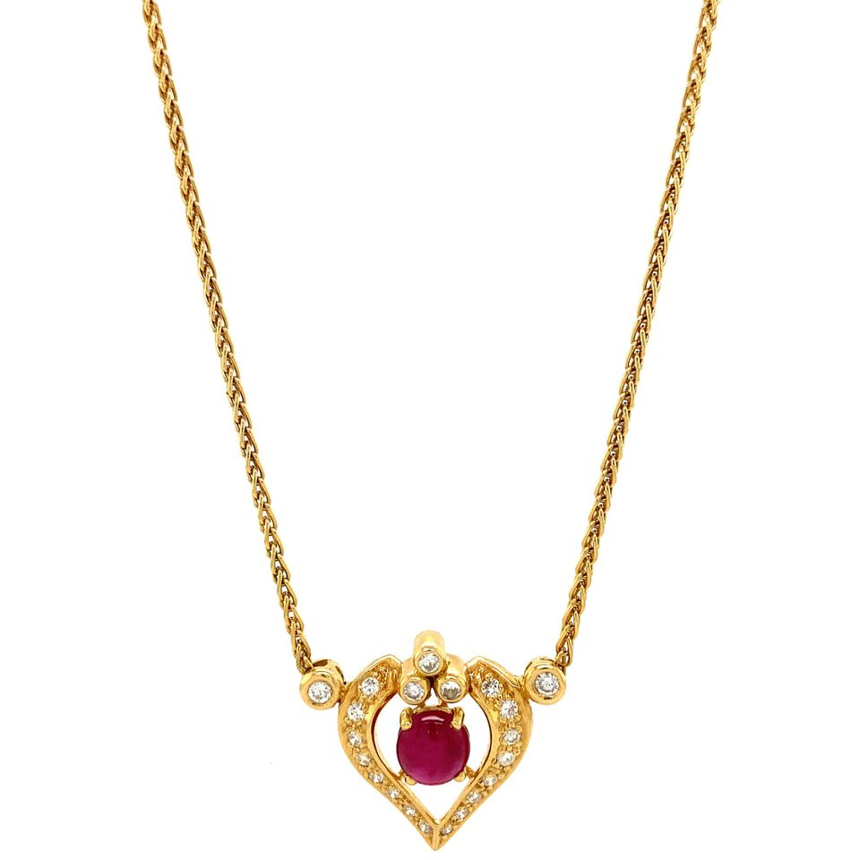 Vintage 18K Gold Necklace with Ruby and Diamond Pendant
