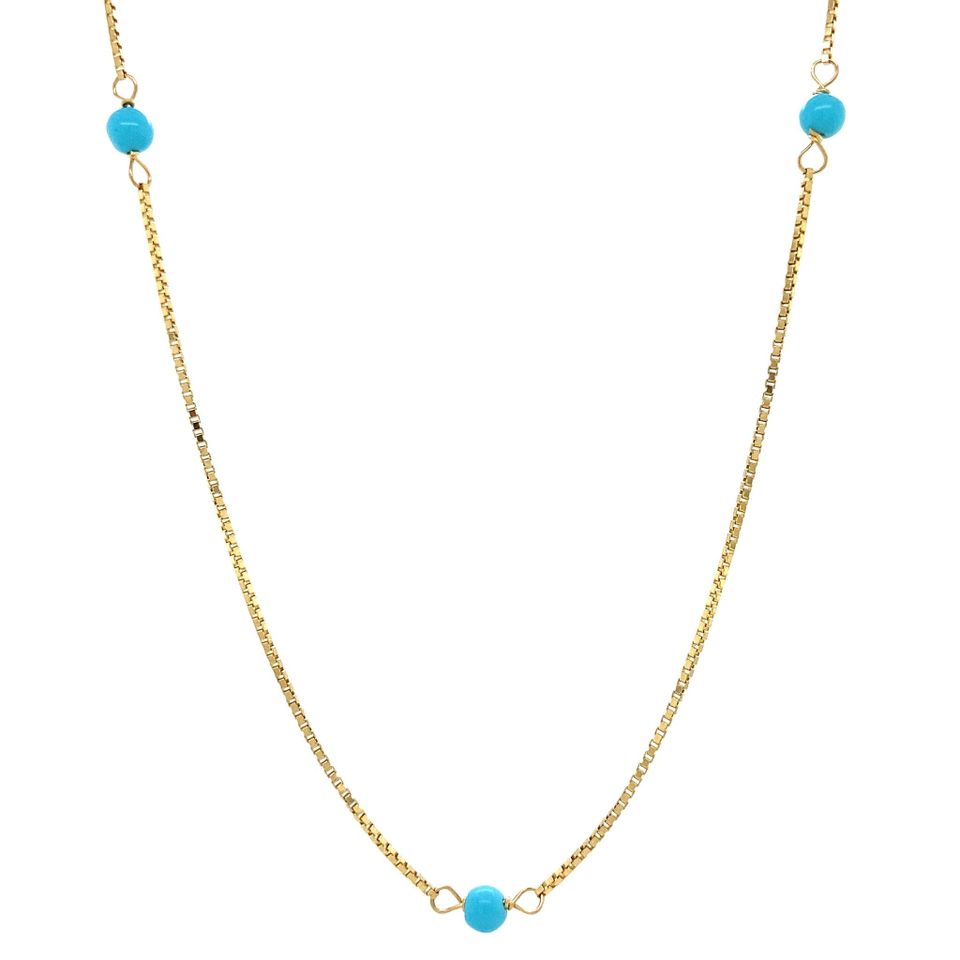 Vintage 14K Gold Necklace Venetian with Turquoise 41.5 cm